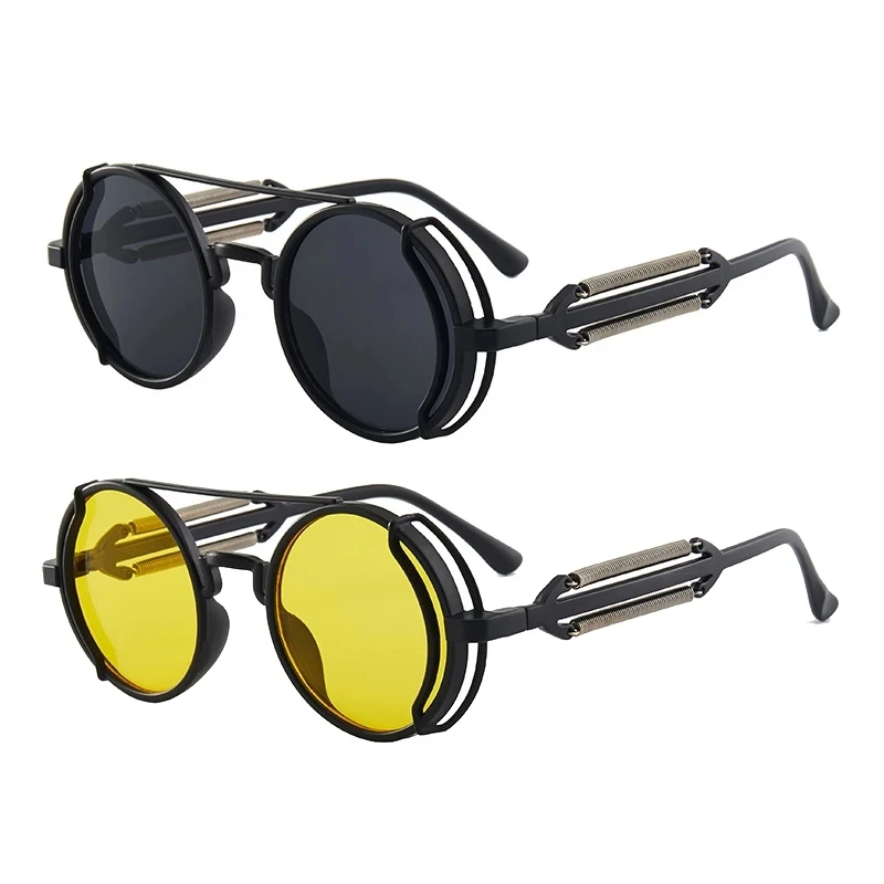 

Punk Steampunk Sunglasses Retro Men's Brand Designer Round Punk Eyewear Gothic Style Products Women UV400 Sunglasses, Black.white