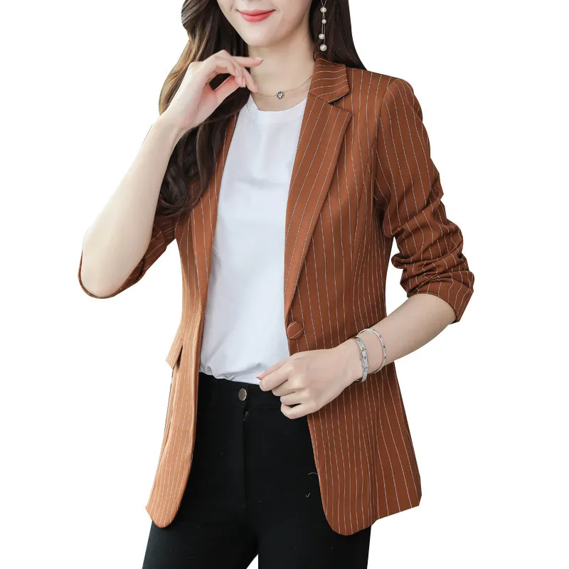 

High quality Plus-size Vertical Striped Lady's Fashion Office Suit Women Slim Fit Formal Blazer