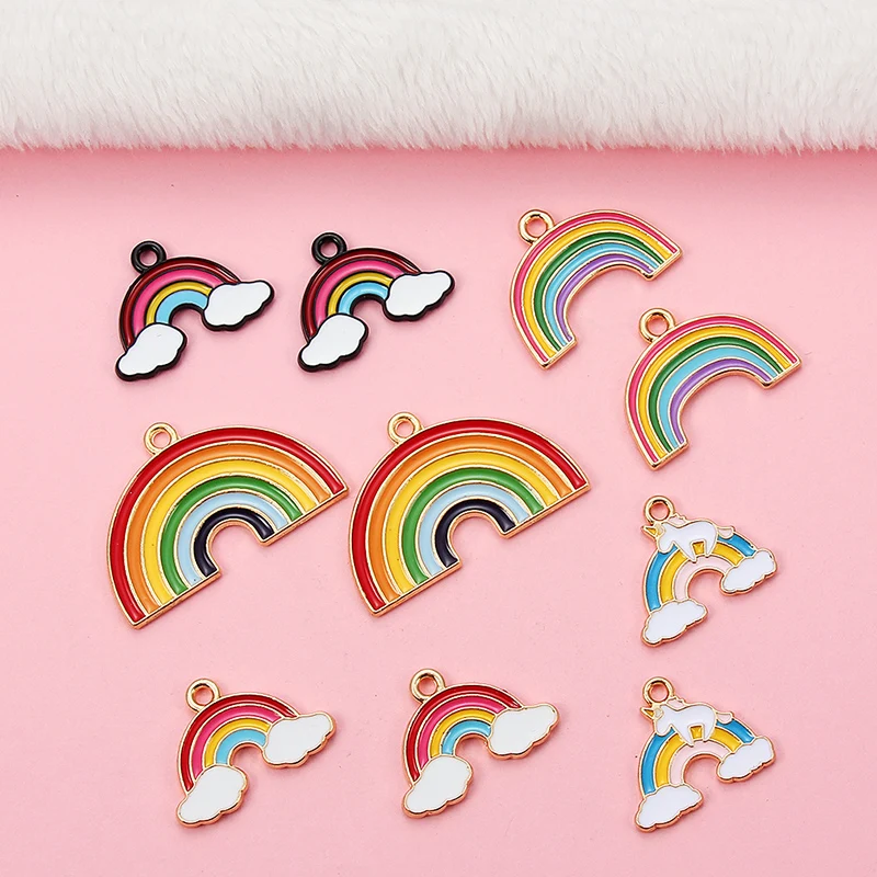 

17x23mm Enamel rainbow cloud charms hanging necklace earrings pendant for bracelet making handmade DIY jewelry materials, Photo
