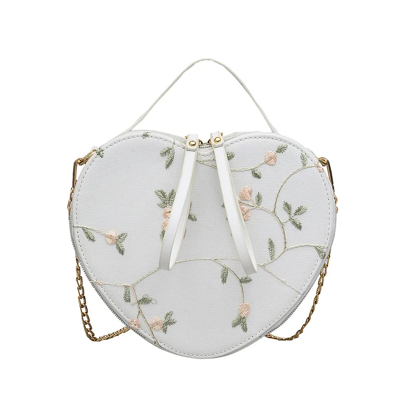 

Ladies Fashion PU Leather Handbags Heart Shape Lace Embroidery Ladies Crossbody bags, White,green,black,pink