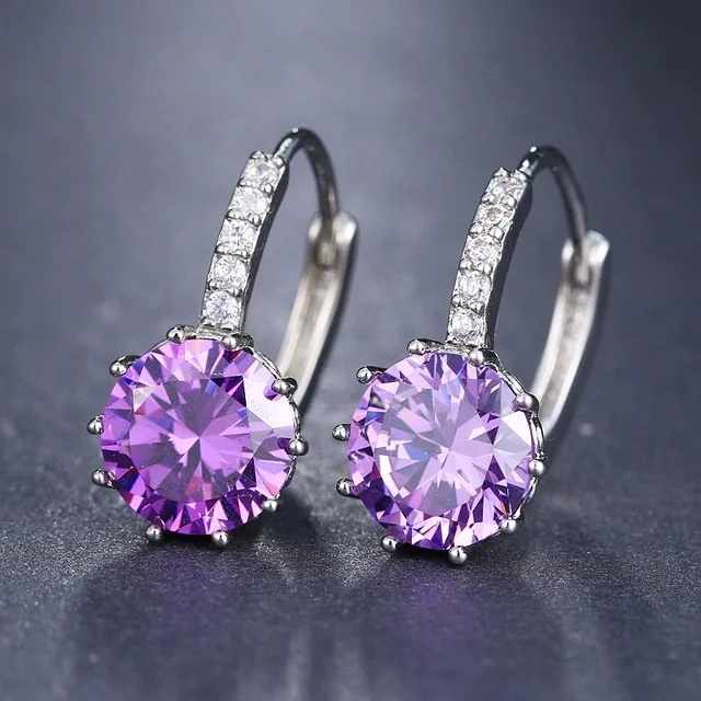 

Zircon Circle Earring for Women Fashion Round Stone Small Hoop Earring Party Wedding Engagement Jewelry Gifts