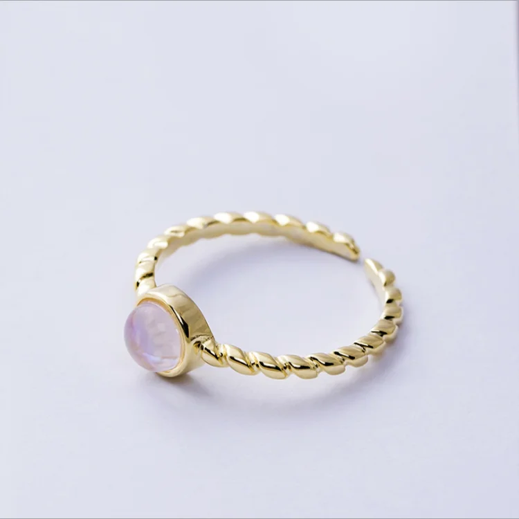 

Fine gold plated adjustable opal ring 925 sterling silver rainbow moonstone ring for women