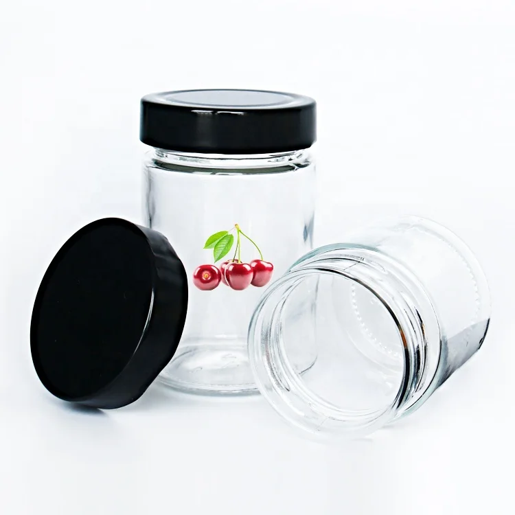 

High Quality Straight Sided 400g Canned Cherry Round Glass Cans With Deep Lid, Clear