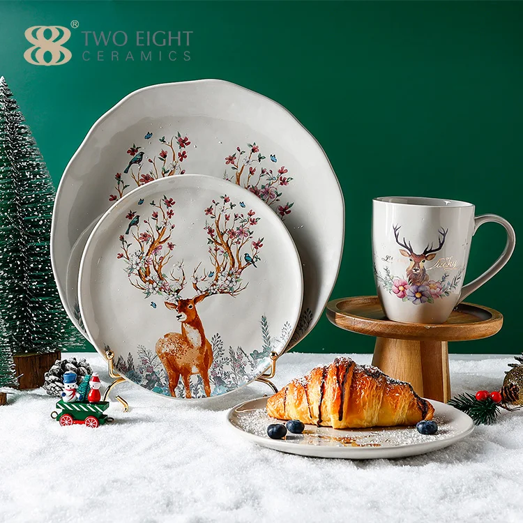 

Amazon's best-selling Party Christmas Ceramic Plates porcelain coffee mugs Tableware Crockery Dinner sets dinnerware, Grey blue