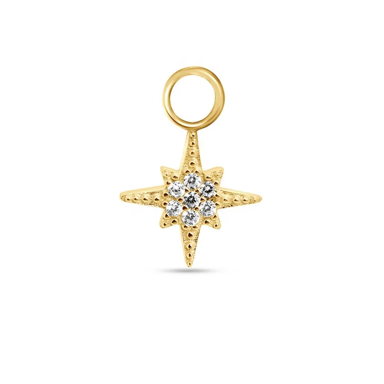 

925 sterling silver gold fashion starburst CZ charm pendant for earrings