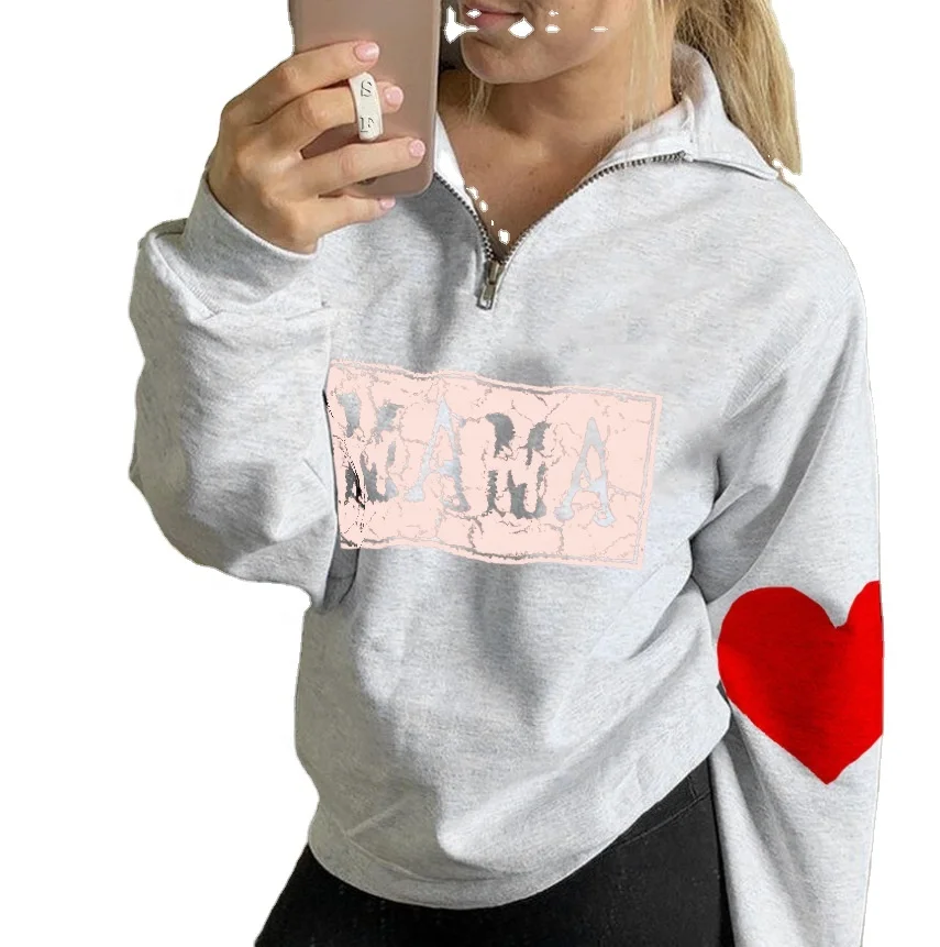 

Wholesale Stylish Casual Heart Top Women Mom Quarter Zipper Hoodie, Picture color