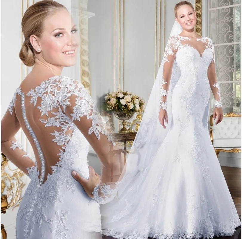 

Vestido de novia 2021 New White Women Long Sleeve Lace Bridal Wedding Gowns boho Wedding Dress