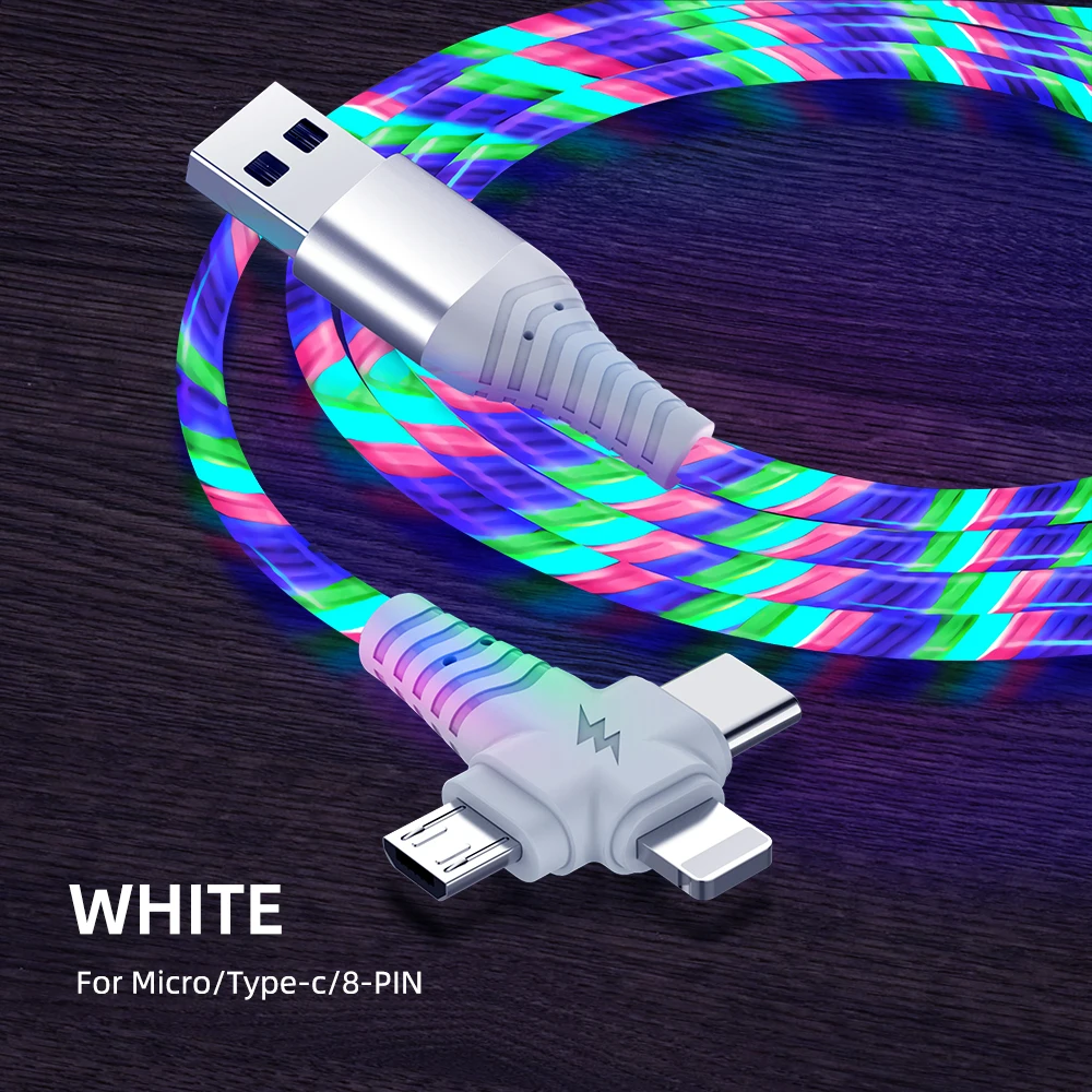 

3In1 Flow Luminous Lighting Cable for Samsung Led Type C 8Pin Wire for Iphone Huawei Xiaomi Adapter Micro Fast Phone Charger Usb