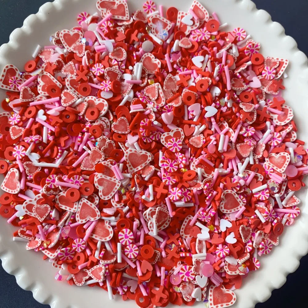 Custom Red Heart Sequins Valentines Gift Handmade Polymer Clay Pieces for Nail Art Jewelry and Home Party Decor