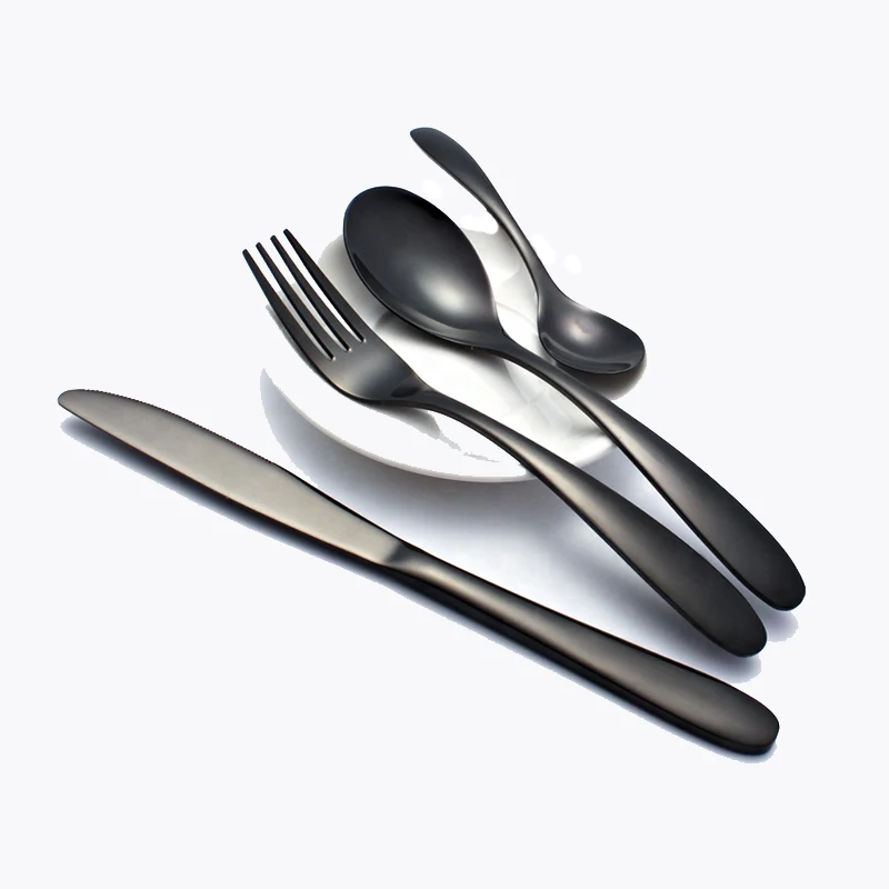 

Restaurant Flatware Titanium Cutlery 304 Stainless Steel Matte Black Cutlery Set Case With Logo