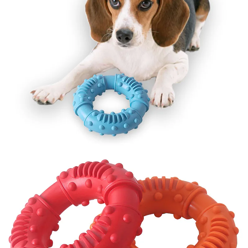 

Natural Rubber Donut Dog Toys for Aggressive Chewers Interactive Teething Dog Chew Toys Durable Puppy Chew Toy