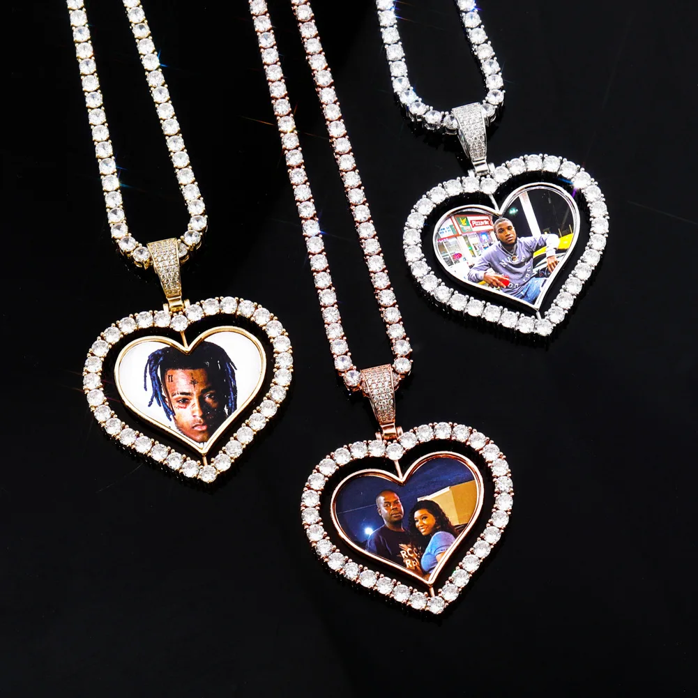 

Custom Heart-shaped Gold Iced Out Pendants Hip Hop Necklace Custom Photo Locket Picture Pendant Photo Pendant with Picture