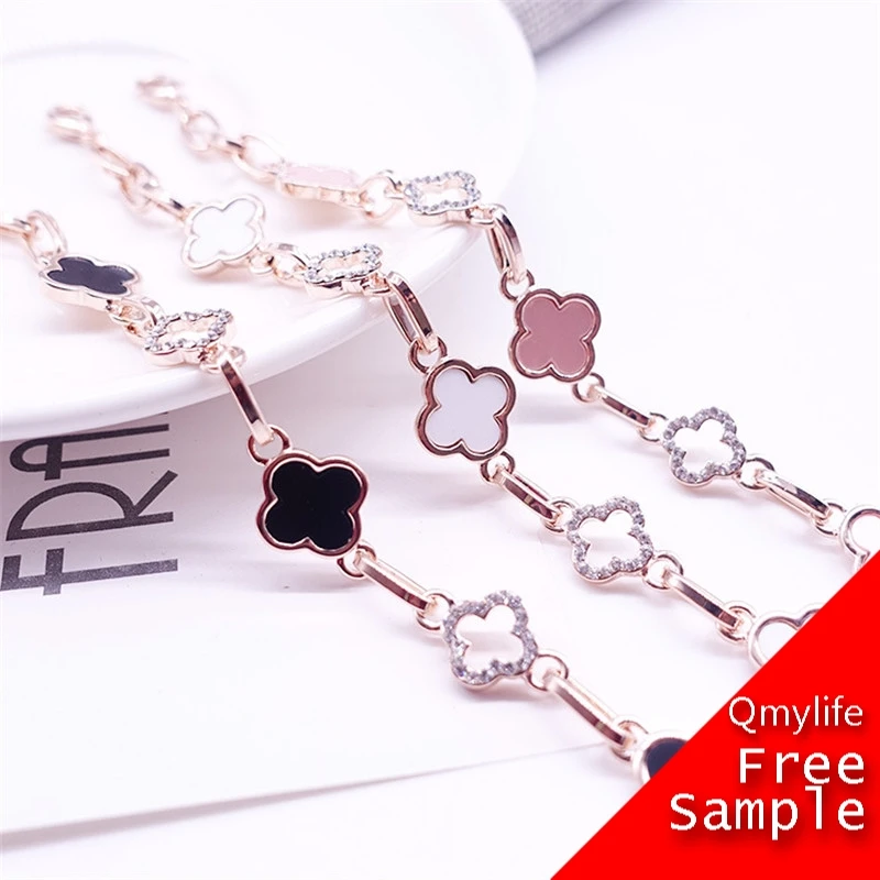 Qmylife Wholesale Hotsale Charm Elegant Crystal Clover Flower Jewelry Gold Luxury Bracelets for Women Jewelry