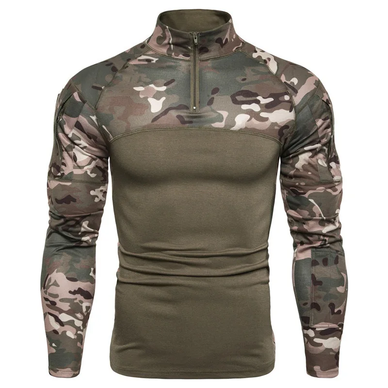 

Men's Camo Slim Fit Quarter Zipper Stand Neck collar Fitness suit men's long sleeve tight training quick dry Breathable t shirt