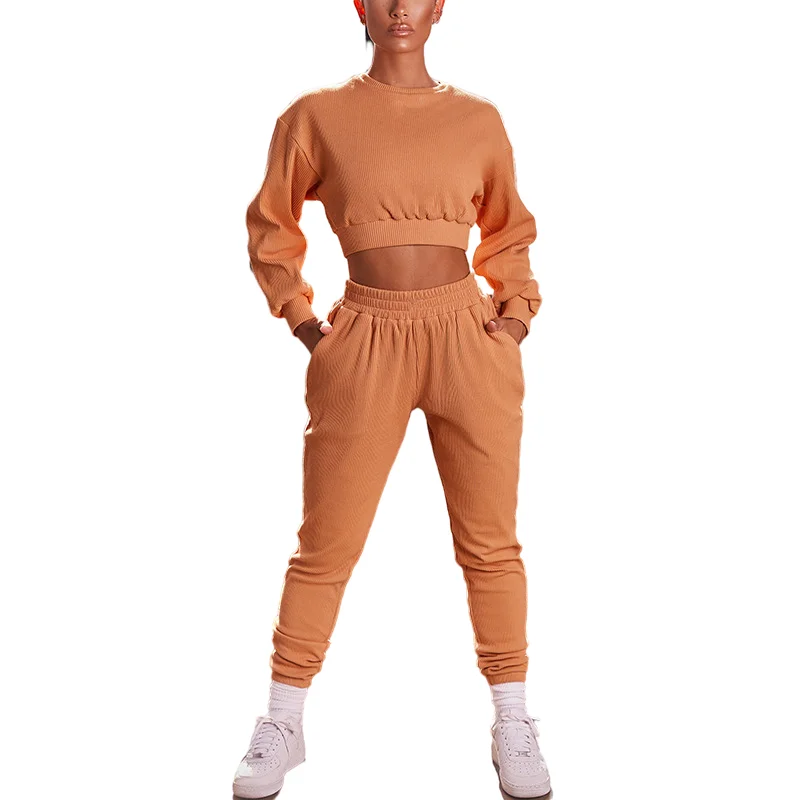 

2022 Wholesale New Style Long-sleeved Blouse And Trousers 2 Piece Set Women Casual Pure Color Sports Set