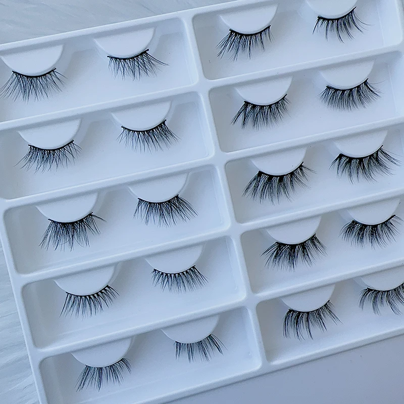 Wholesale Private Logo Label Custom Eyelashes Packaging Box Short Corner Half Faux Mink Vegan 3D Natural False Strip Lashes