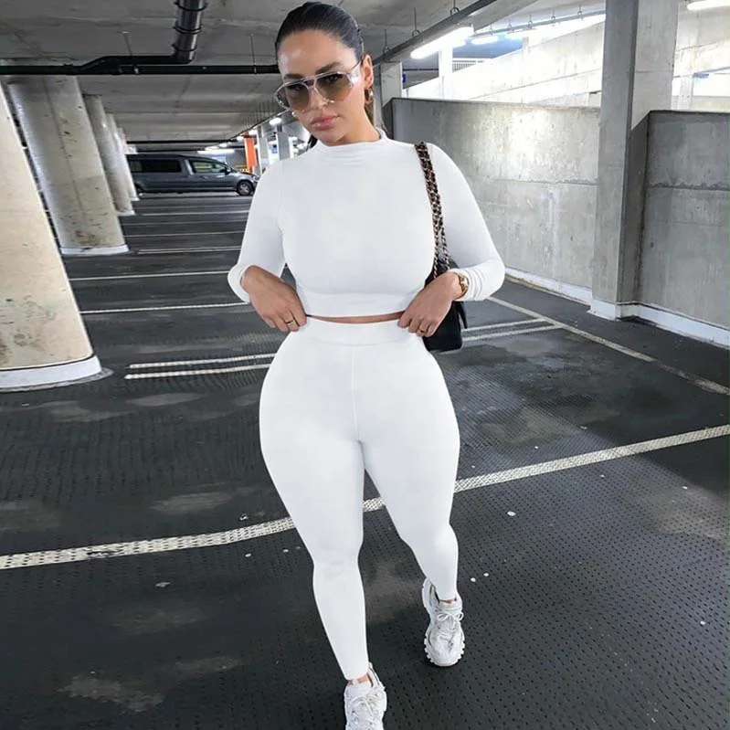 

2022 Amazon hot sale High Waist Jogging Suits Ladies Fitted Tracksuit Great Stretchy Material Long Sleeve Sexy Two Piece Pants S, Picture