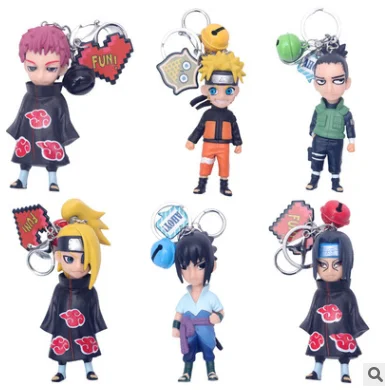 

6pcs/set free shipping anime Naruto Keychain Kakashi Rock Lee Key Ring action Figure model doll Key Chain Holder, Colorful