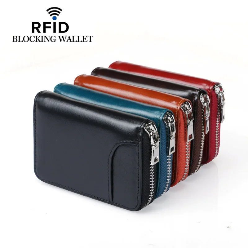 

Hot Selling Vintage Crazy Horse Leather Mens Card Holder Rfid Billfold Short Wallet Genuine Leather Casual Wallets For Men, 5 color