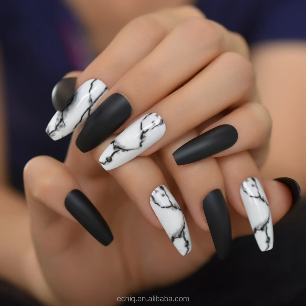 28 Nail Kits Mix Nails Art Tips Black White Marble Matte Cream Pink Extra  Long Ballerina Faux Ongles For Party - Buy Salon Nail Tips,Coffin False  Nails,Artificial Nail Product on Alibaba.com