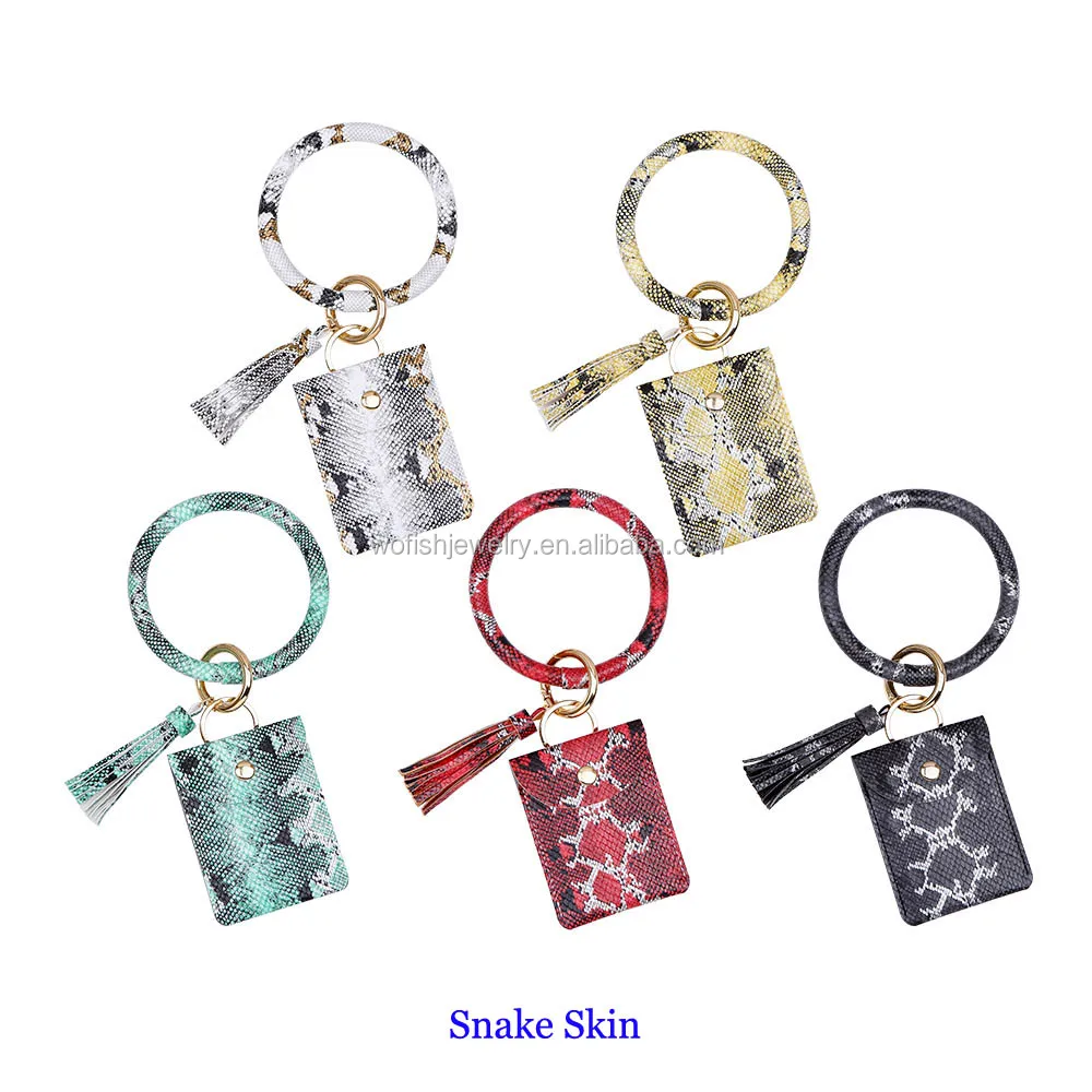 

Snake skin print leather tassel keychain wristlet credit cardholders wallets, Customized