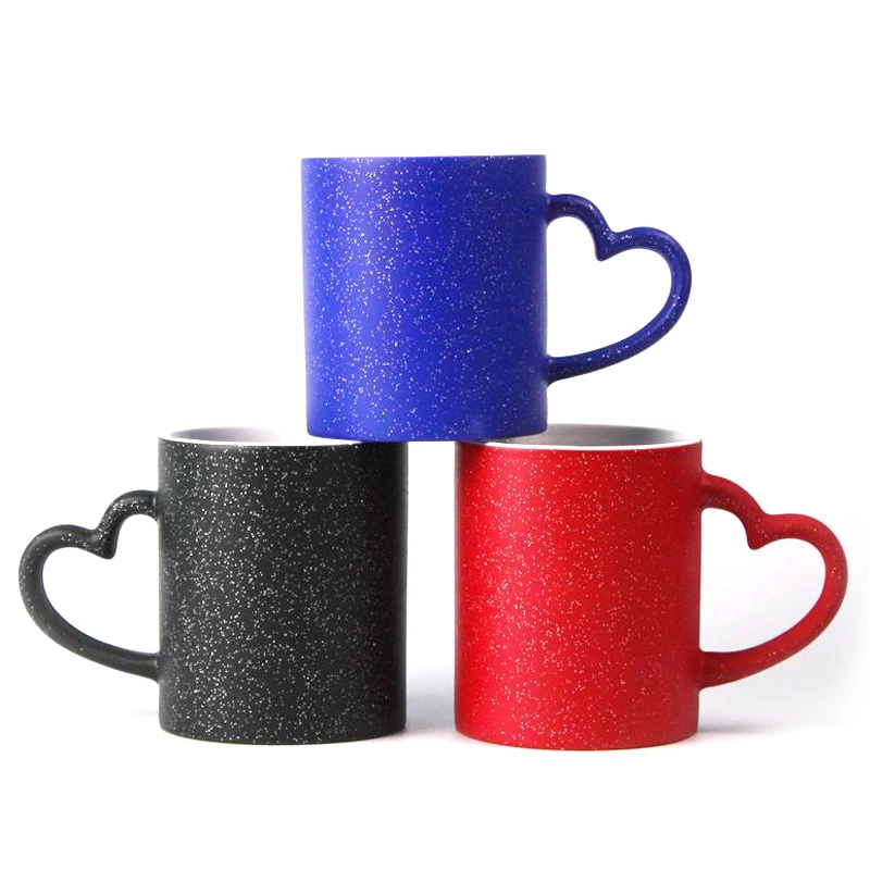 

Sublimation Printing Glitter Color Changed Tea Mug, Black,orange,blue,red,purple