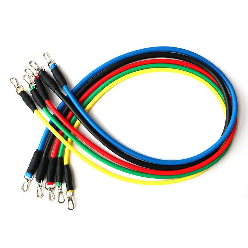 

High Quality Fitness Accessories 11Pcs TPE Resistance Bands for Yoga Exercise, Yellow, green, red, blue, black
