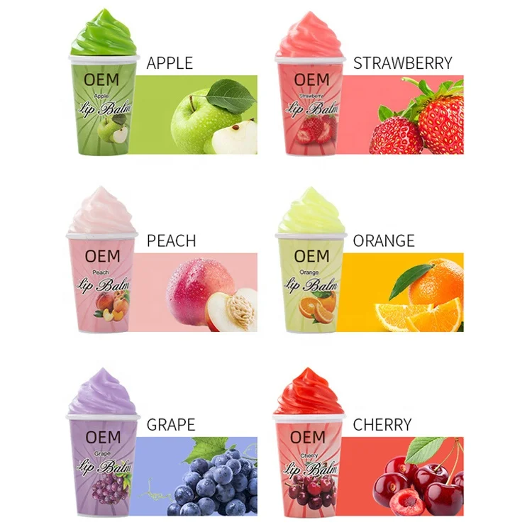 

Lip gloss Manufacturers Ice cream shape lipstick vegan balm Fruit Cute Collagen Eco Kids Lip Balm, 6 colors,or customized