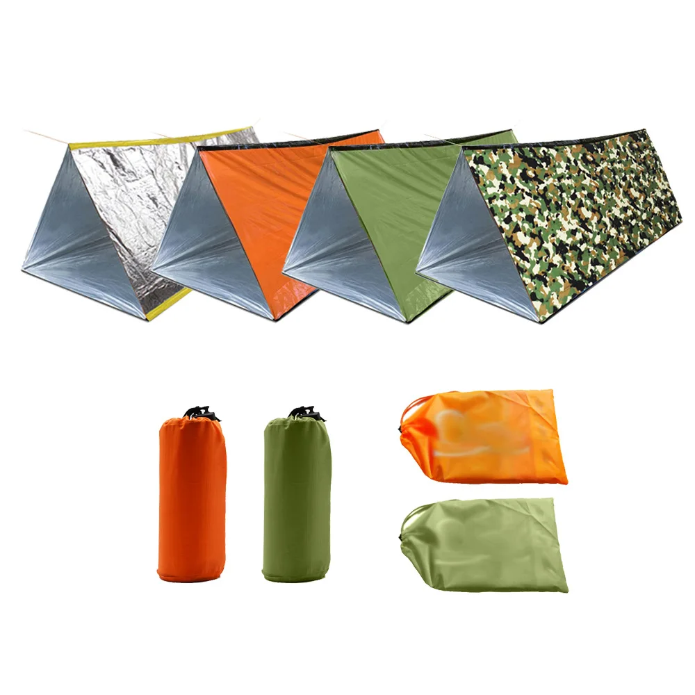 

Camouflage /Army Green/ Orange Outdoor Survival Waterproof Camping Tube Shelter Emergency Tent, Red blue green customized