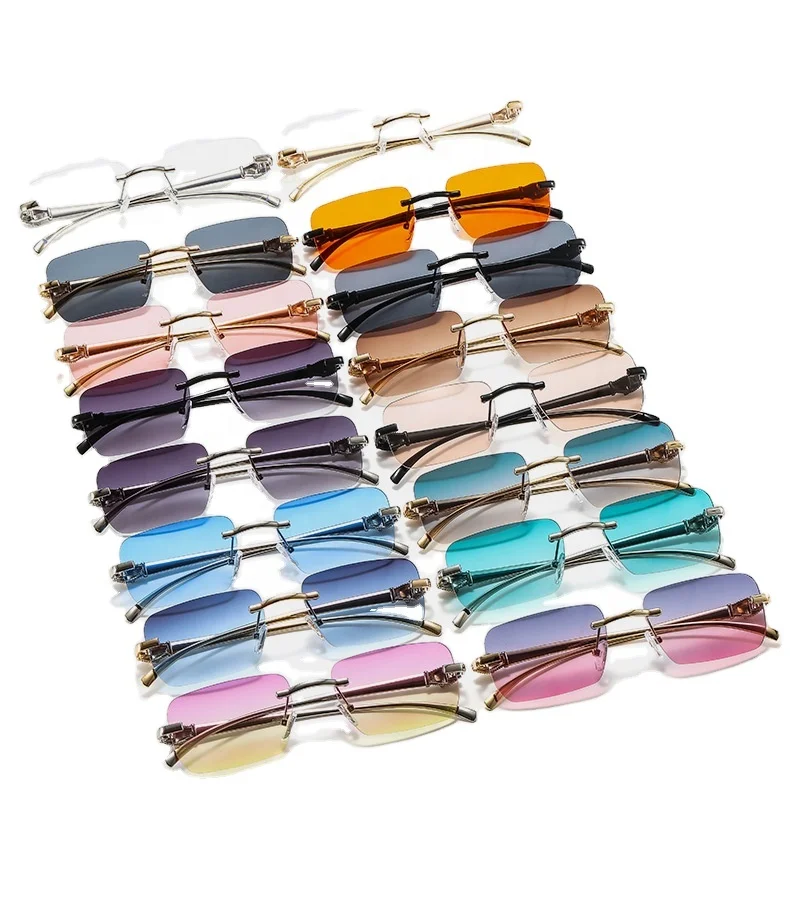 

fashion leopard unisex shades rimless rectangle sun glasses 2023 gafas luxury mens sunglasses women 2022