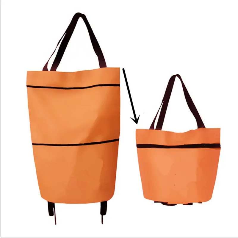 

Collapsible Zipper Trolley Bags Folding Shopping Bag with Wheels Foldable Shopping Cart Reusable Grocery Bags for Women