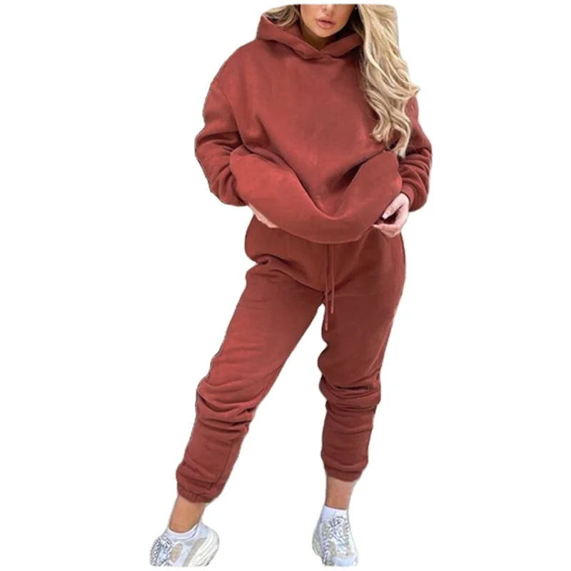 

Custom Logo Two Piece Suits Solid Color Plain Long Sleeve Tracksuit Set Sweatsuit for women