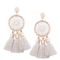 

Bohemia vintage ethnic style stainless steel cotton thread tassel earrings