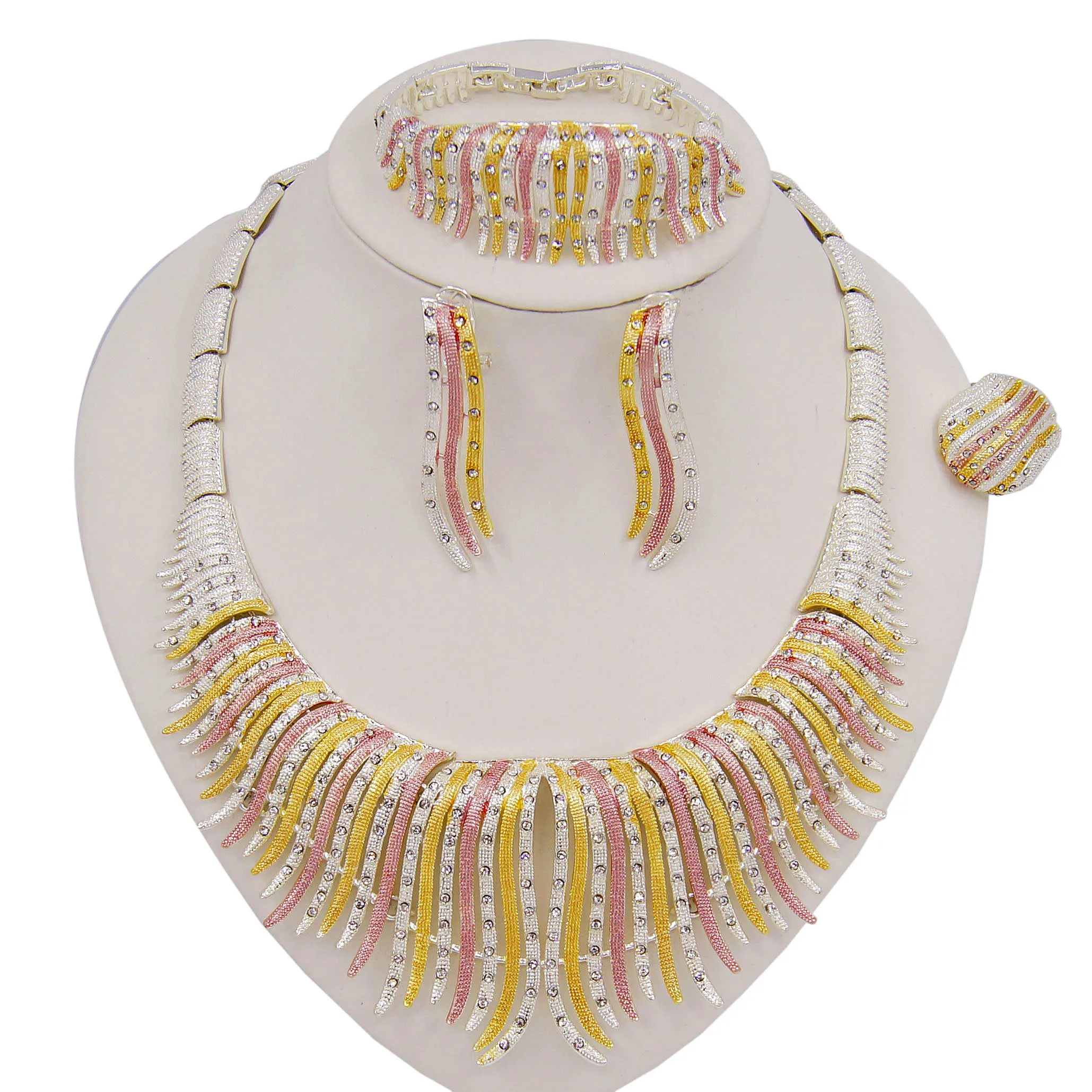 

High Quality Zinc Alloy Metal Making Accessories Wedding Bridal colorful Crystal Jewelry Set for woman