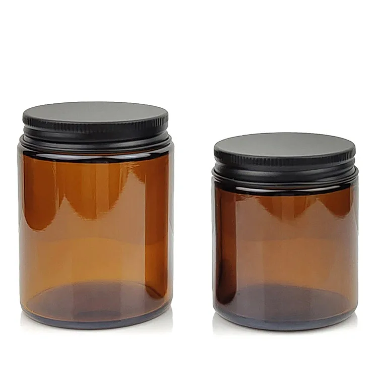 

8oz Amber Straight Sided Glass Jar Making Scented Candle Glass Jars with Metal Lids