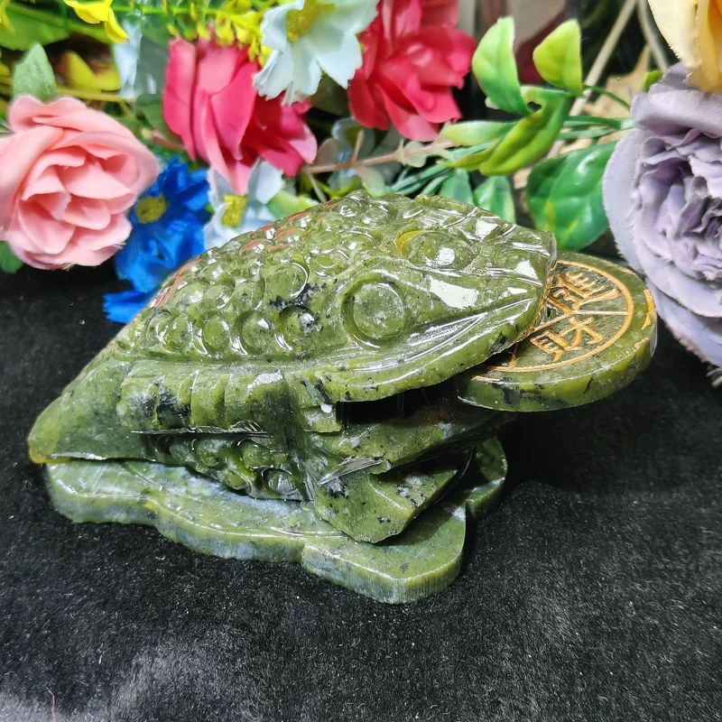 

Hot Sale Crystals Unique Crafts Islamic Gifts Xiuyan Jade Golden Toad For Ornaments