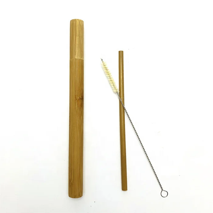 

20CM long Reusable Bamboo Drinking Straws with Bamboo Travel Case, Yellow/ green