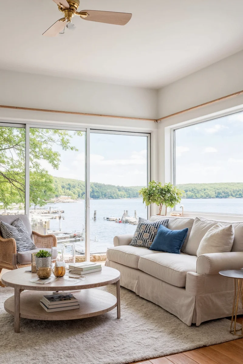 Natural textures in lake house interiors