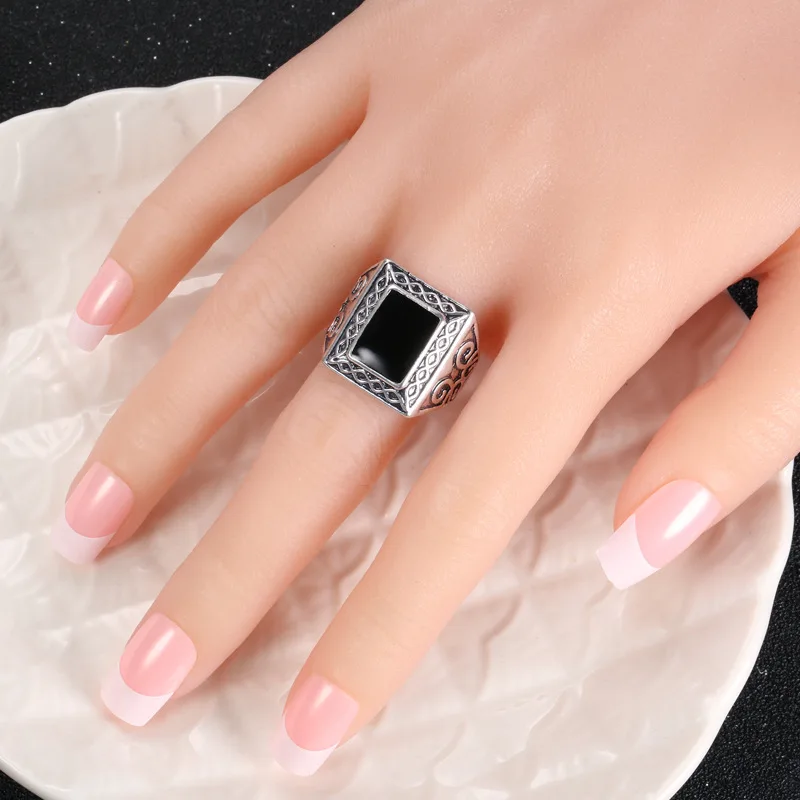 

wholesale obsidian Personalized Silver plated custom jewelry couple rings for men