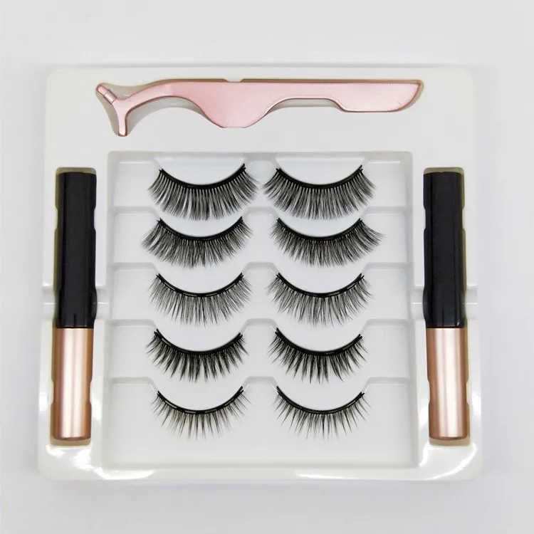 

Magnetic Eyelashes 5 Magnet Magnetic Eyelashes 3d Magnetic False Eyelashes with Eyeliner, Natural black