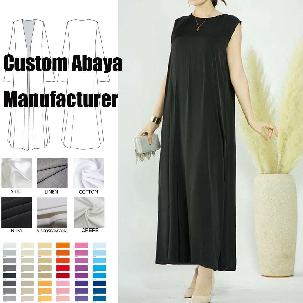 Islamic Satin Sleeveless Underdress Abaya Muslim Dress Dubai Simple Inner Dress Slip Maxi Dress