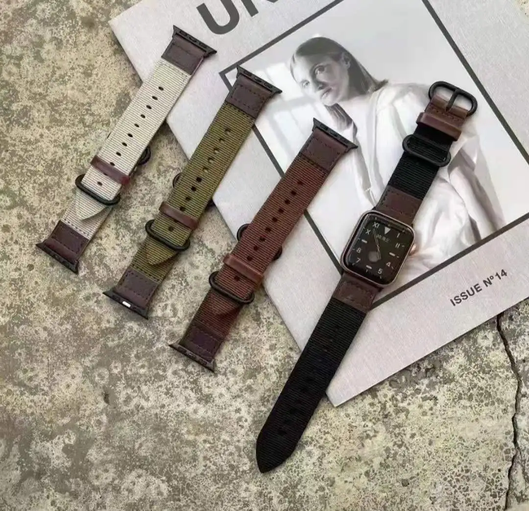 

Handmade Canvas Watch Bands Fit for Apple Watches 1/2/3/4/5/6/SE Outdoor Exercise Fashionable Nylon Canvas Watch Straps, Black coffee green white