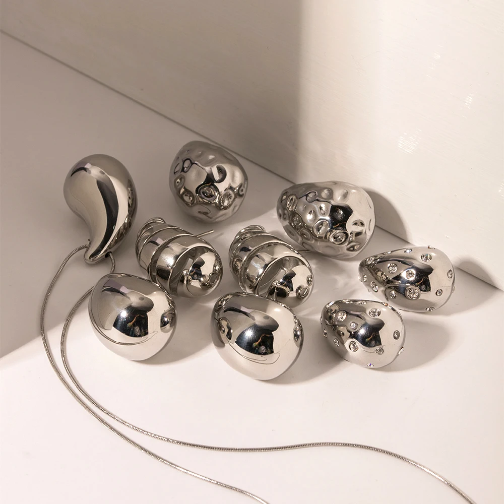 

J&D Anti-tarnish Steel Grey Stainless Steel Chunky Earring Women Luxury Hoop Water Tear Drop Stud Earrings