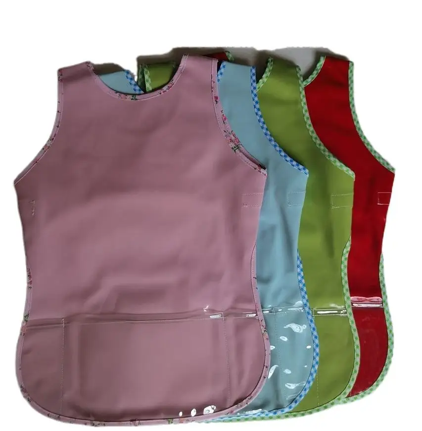 

PU+100% cotton Kids Aprons with PVC Pockets Durable Aprons for Kids Adjustable Artists Bib Aprons for Painting, Multi-colors than show here