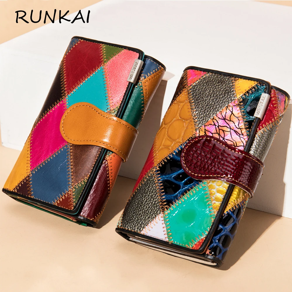

High quality fashion Full colour Splice coin purses cowhide leather wallet women More card money clip