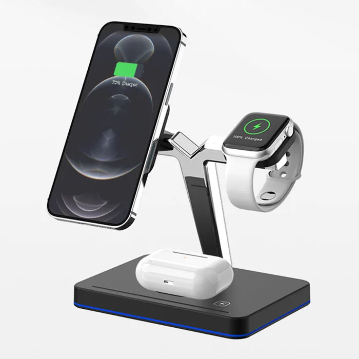 

New Desktop 15W Magnet Wireless Charging Dock Station Smartwatch 3 in 1 Wireless Charger For iPhone 12 Pro