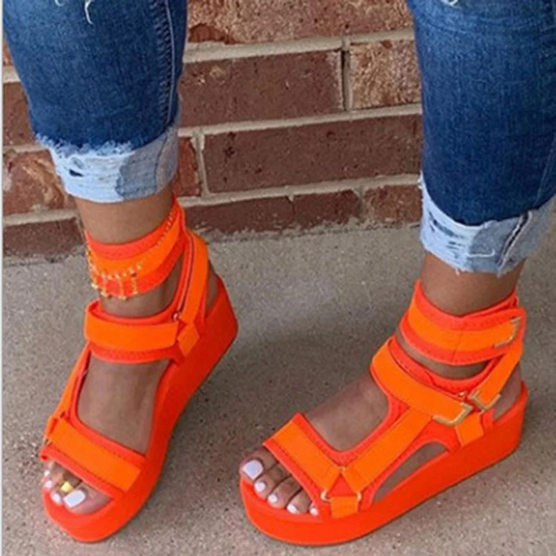 

2020 Summer Breathable Fish Mouth Comfortable Flat Wedge Large Size 40-43 Casual Sandals Women's Shoes