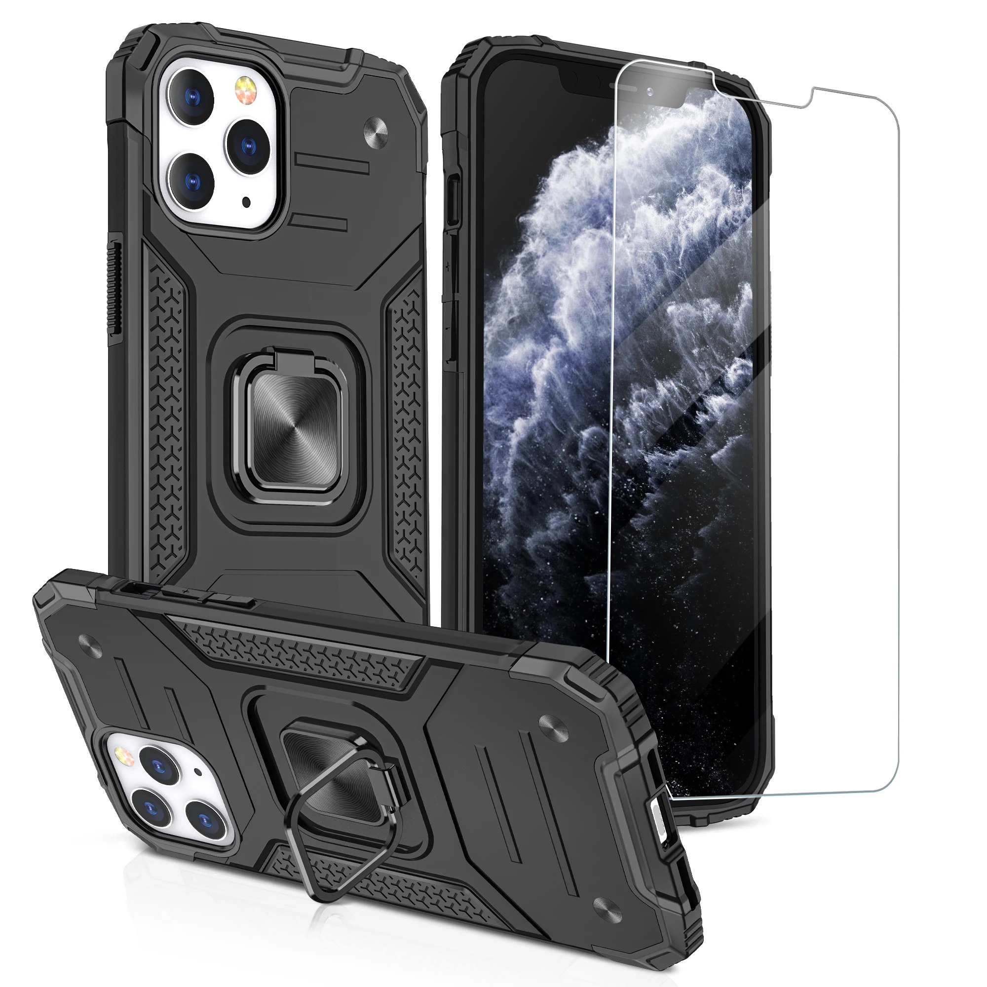 

Guangzhou Saiboro tpu pc mobile phone cases covers with tempered glass ring holder case for iphone 12 pro