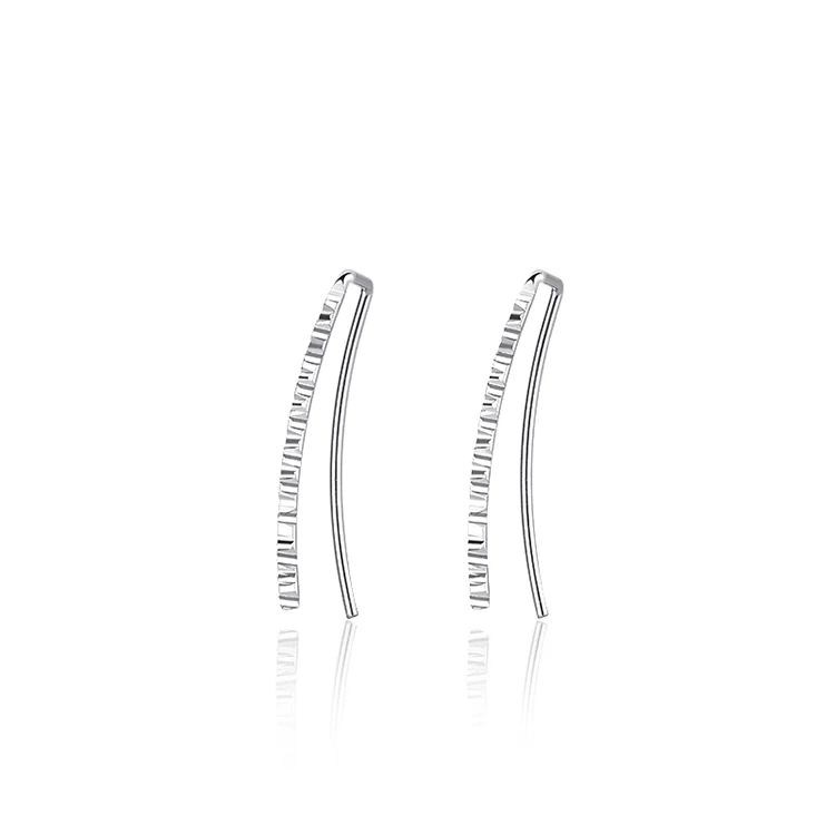 

Zola Quality Thin Long Sterling Silver Curved Bar ear clip climber earrings minimalist