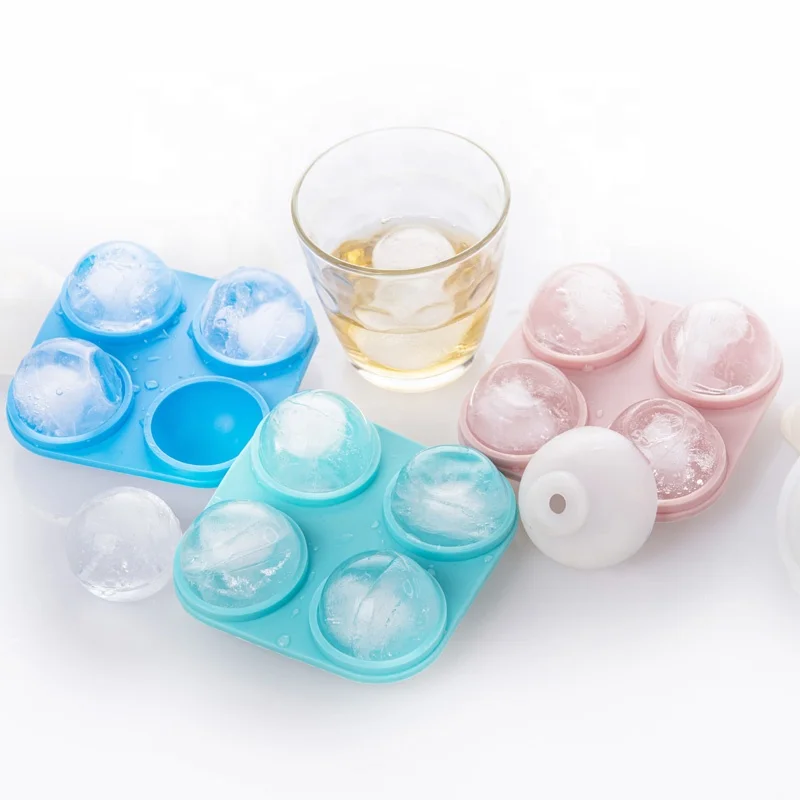 

Easy Clean Portable Round Sphere ice cube Tray Kitchen Tool 4 Cavity whisky Silicone Mold Ice Ball Maker, According to pantone color